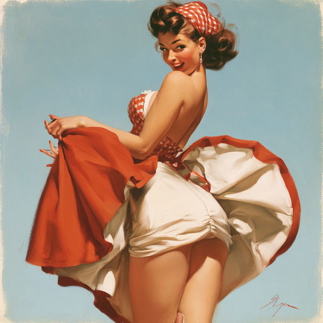 Gil Elvgren style, Midjourney V8.2, render 3 of 4
