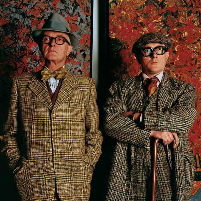 Gilbert and George style, Midjourney V8.2, render 1 of 4