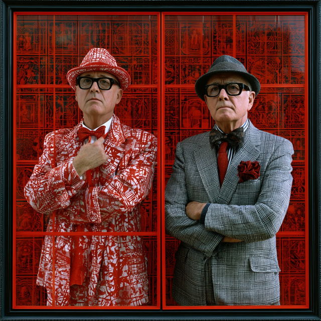 Gilbert and George style, Midjourney V8.2, render 4 of 4