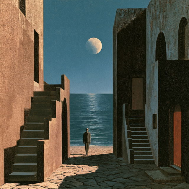 Giorgio de Chirico style, Midjourney V8.2, render 2 of 4