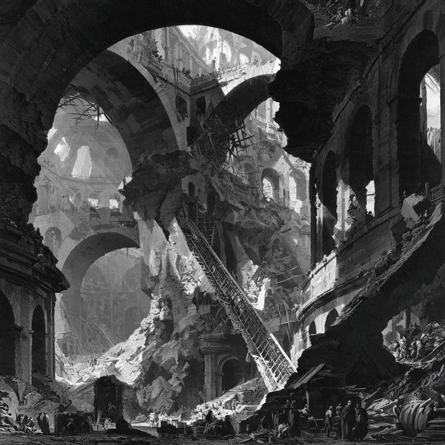 Giovanni Battista Piranesi style, Midjourney V8.2, render 3 of 4
