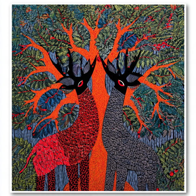 Gond painting style, Midjourney V8.2, render 3 of 4