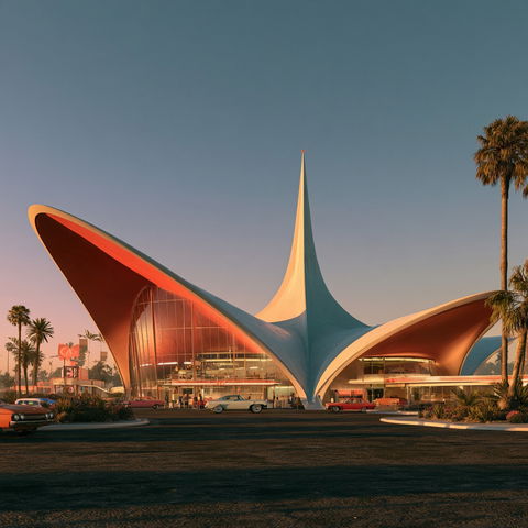Googie architecture style (Genres), Midjourney V8.2