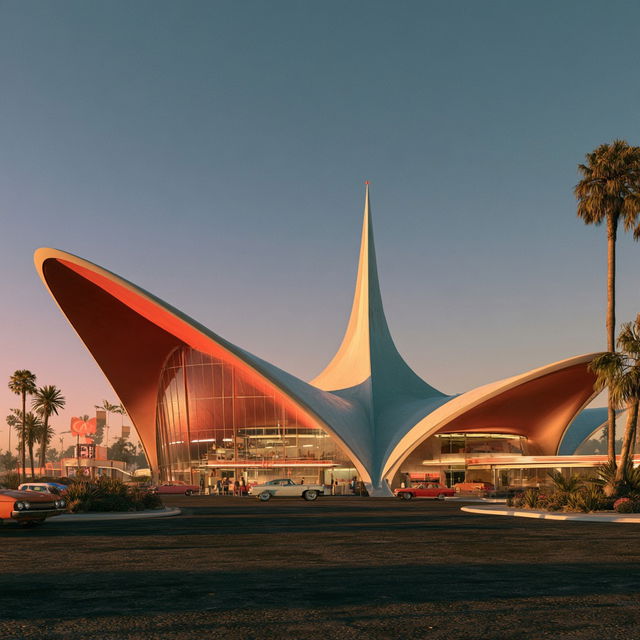 Googie architecture style, Midjourney V8.2, render 3 of 4