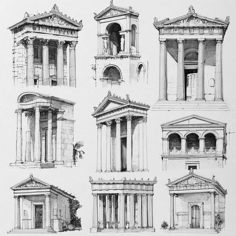 Greek architecture style (Genres), Midjourney V8.2