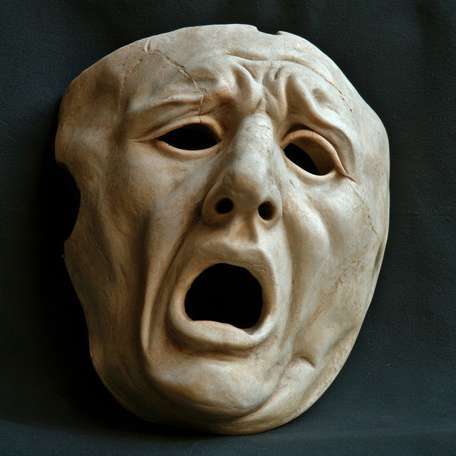 Greek Theatre mask style, Midjourney V8.2, render 2 of 4