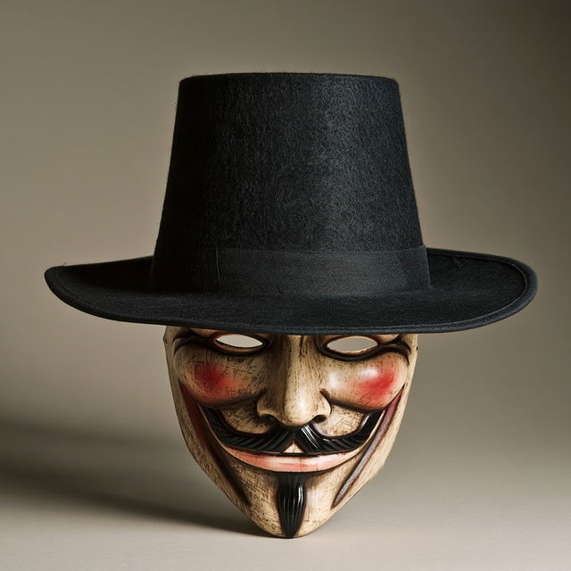 Guy Fawkes mask style, Midjourney V8.2, render 1 of 4