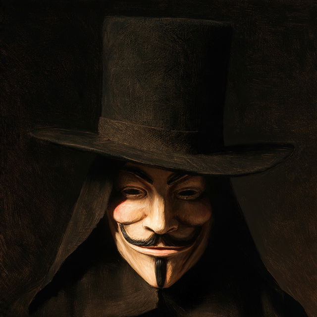 Guy Fawkes mask style, Midjourney V8.2, render 4 of 4