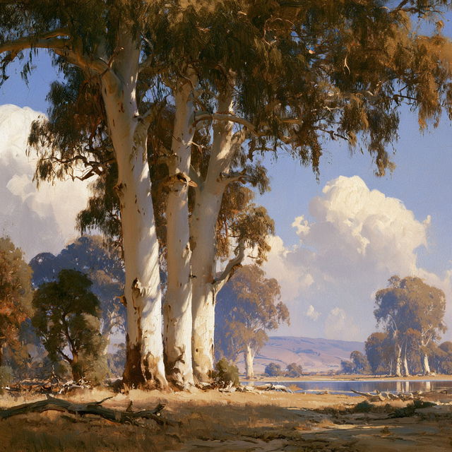 Hans Heysen style, Midjourney V8.2, render 4 of 4