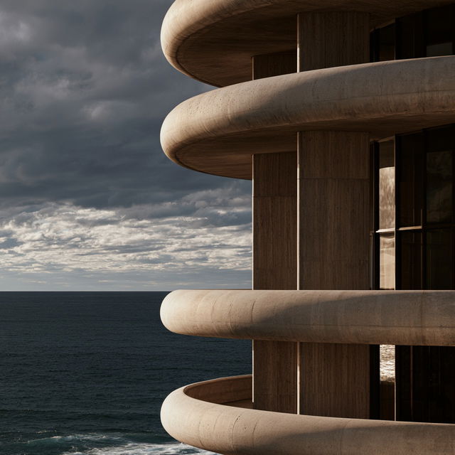 Harry Seidler style, Midjourney V8.2, render 4 of 4