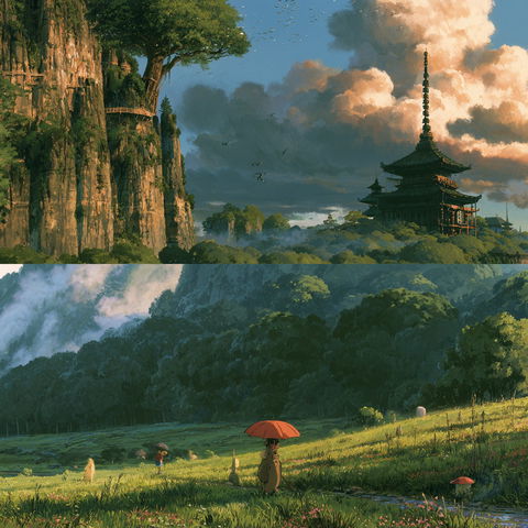 Hayao Miyazaki style, Midjourney V8.2, render 2 of 4
