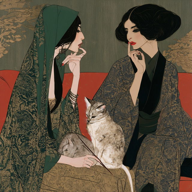 Hayv Kahraman style, Midjourney V8.2, render 1 of 4