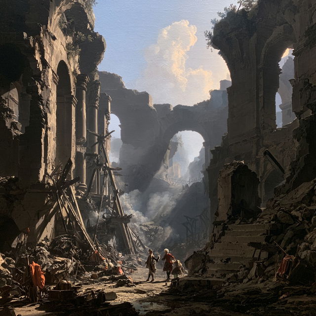 Hubert Robert style, Midjourney V8.2, render 3 of 4