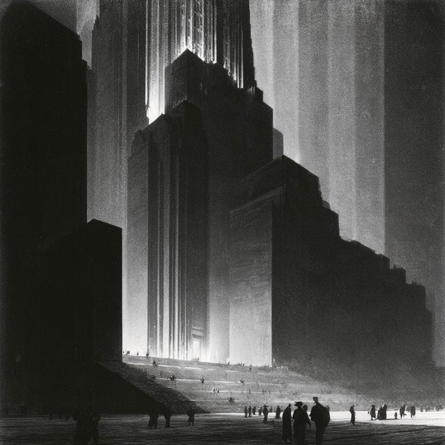 Hugh Ferriss style, Midjourney V8.2, render 1 of 4