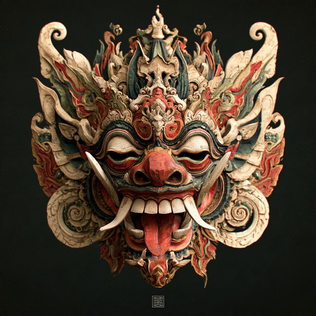 Indonesian mask style, Midjourney V8.2, render 2 of 4