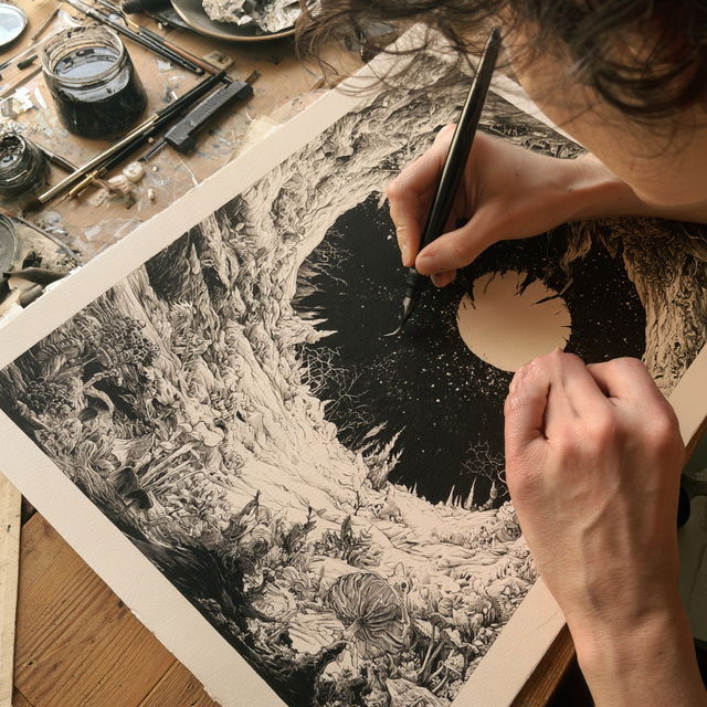 Ink drawing style, Midjourney V8.2, render 1 of 4