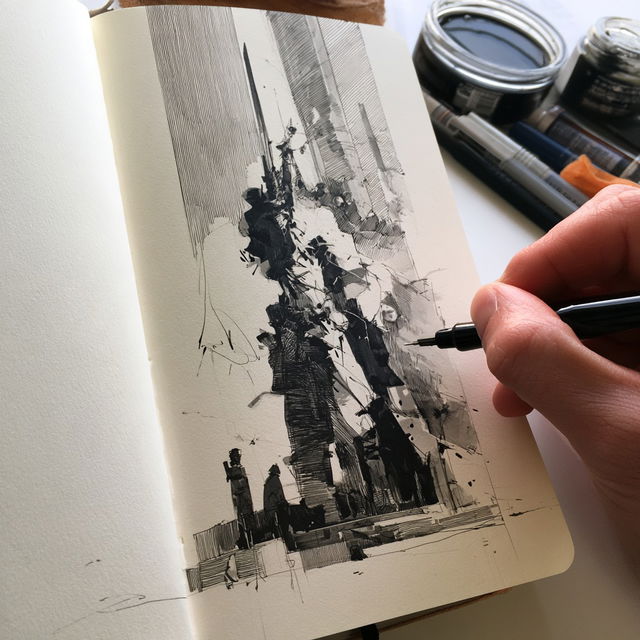 Ink drawing style, Midjourney V8.2, render 4 of 4