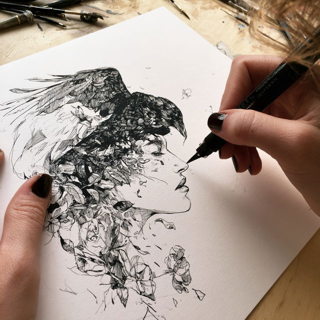 Ink drawing style, Midjourney V8.2, render 3 of 4