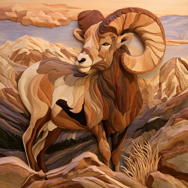 Intarsia woodworking style, Midjourney V8.2, render 1 of 4
