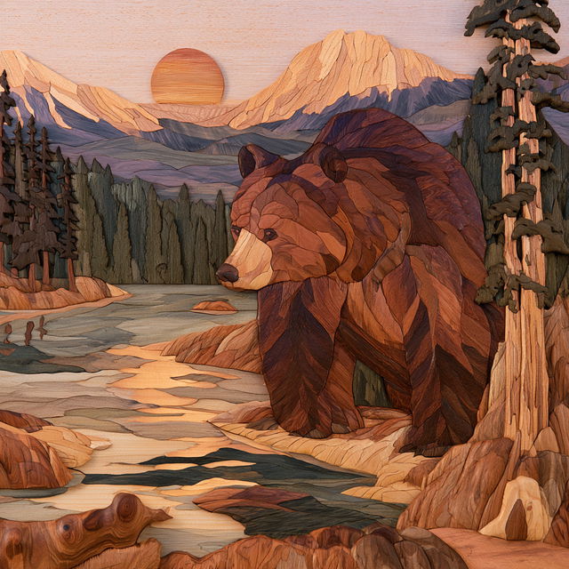 Intarsia woodworking style, Midjourney V8.2, render 3 of 4