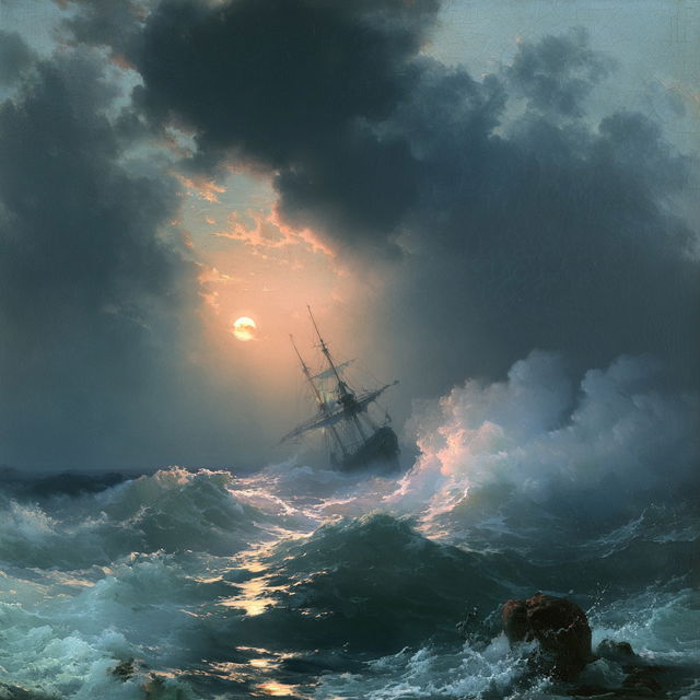 Ivan Aivazovsky style, Midjourney V8.2, render 2 of 4