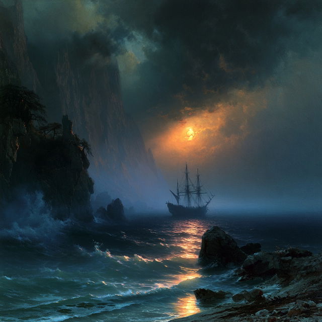 Ivan Aivazovsky style, Midjourney V8.2, render 1 of 4