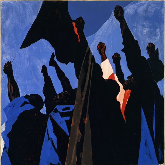 Jacob Lawrence style, Midjourney V8.2, render 3 of 4