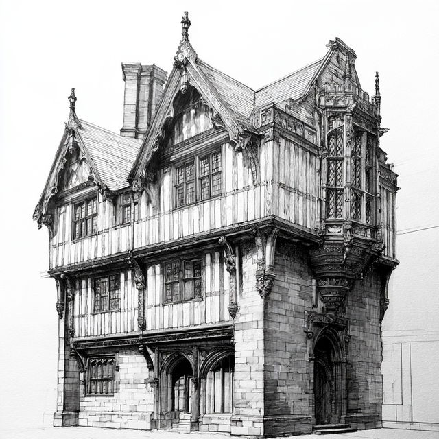 Jacobean architecture style, Midjourney V8.2, render 1 of 4