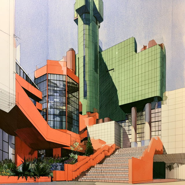 James Stirling style, Midjourney V8.2, render 3 of 4