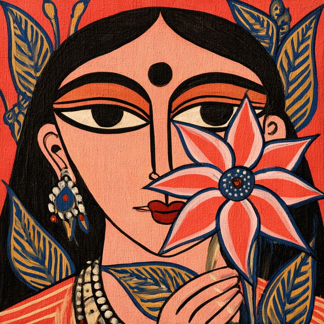 Jamini Roy style, Midjourney V8.2, render 4 of 4