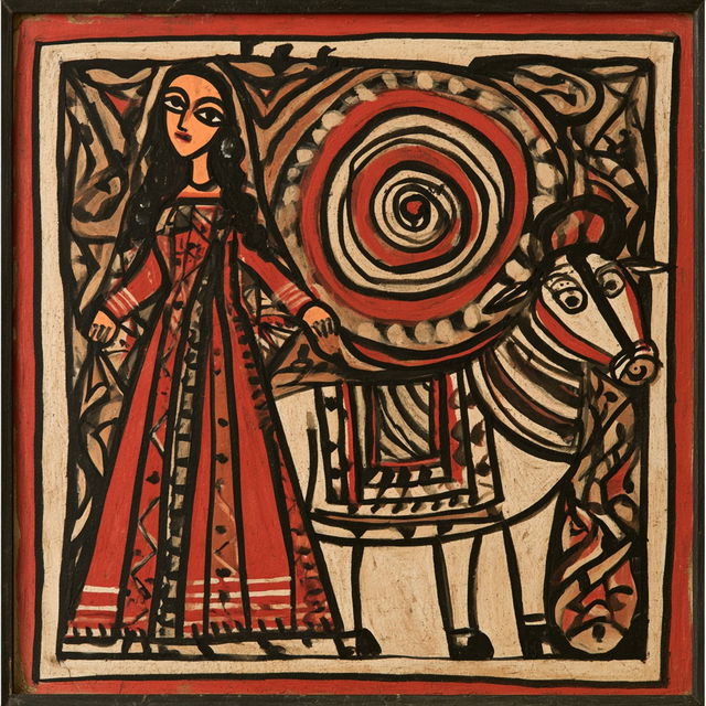 Jamini Roy style, Midjourney V8.2, render 3 of 4