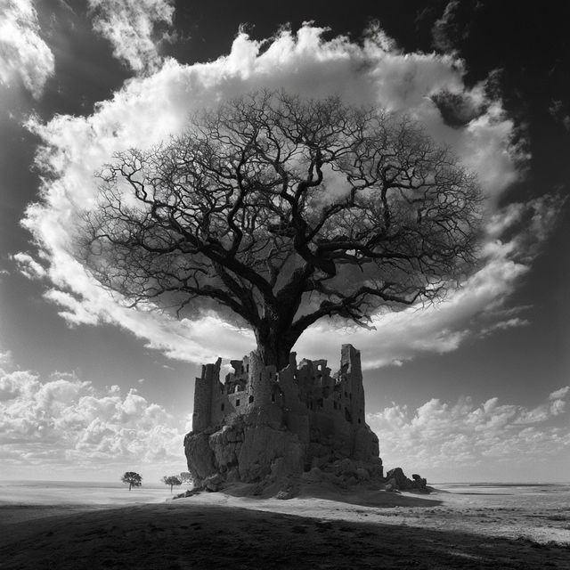 Jerry Uelsmann style, Midjourney V8.2, render 3 of 4