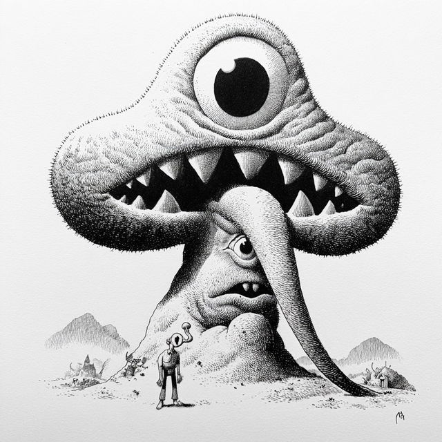 Jim Woodring style, Midjourney V8.2, render 2 of 4