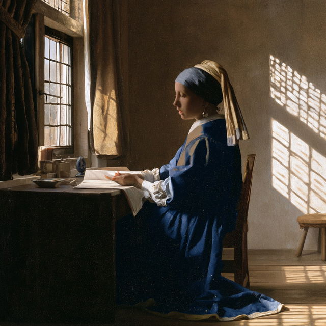 Johannes Vermeer style, Midjourney V8.2, render 2 of 4