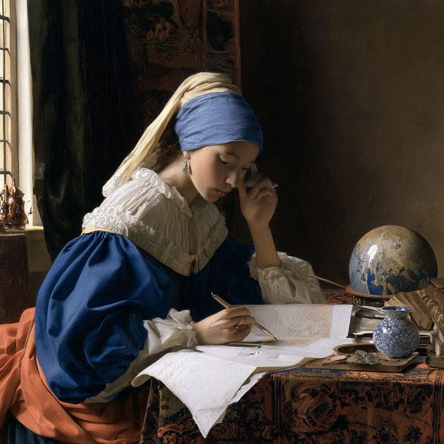 Johannes Vermeer style, Midjourney V8.2, render 3 of 4
