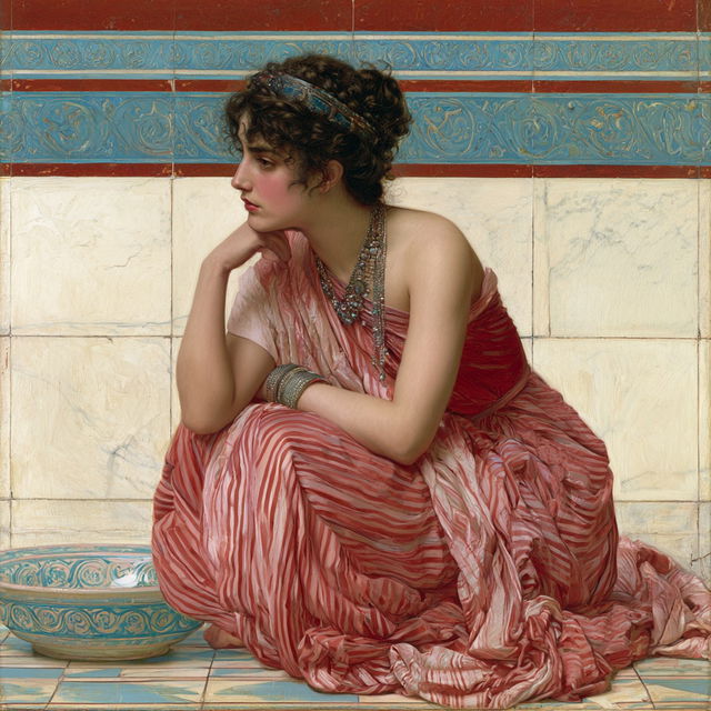 John William Godward style, Midjourney V8.2, render 3 of 4