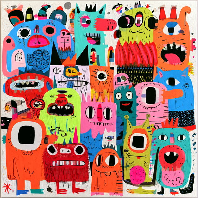 Jon Burgerman style, Midjourney V8.2, render 1 of 4