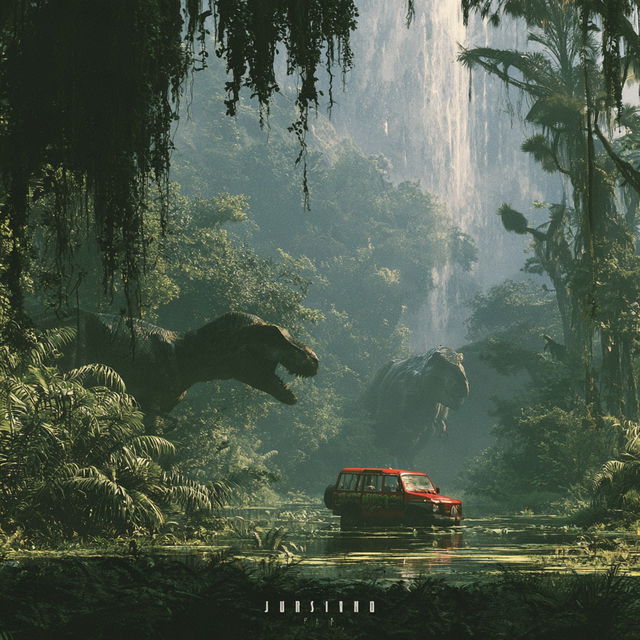 Jurassic Park style, Midjourney V8.2, render 2 of 4