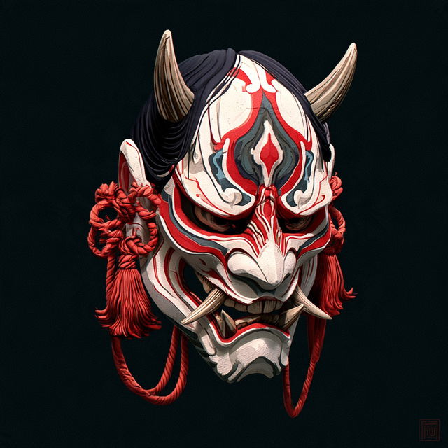 Kabuki mask style, Midjourney V8.2, render 1 of 4