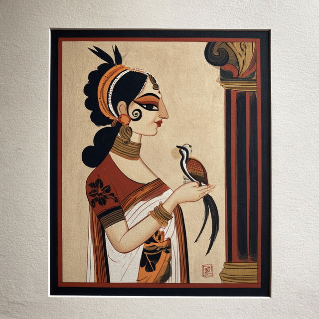 Kalighat painting style, Midjourney V8.2, render 1 of 4