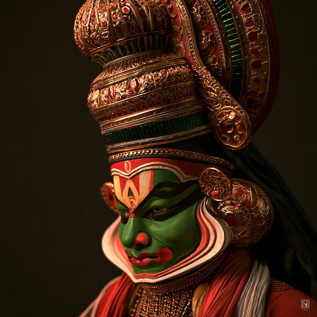 Kathakali mask style, Midjourney V8.2, render 1 of 4