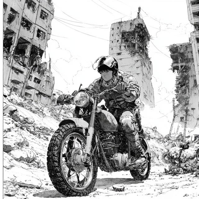 Katsuhiro Otomo style, Midjourney V8.2, render 2 of 4