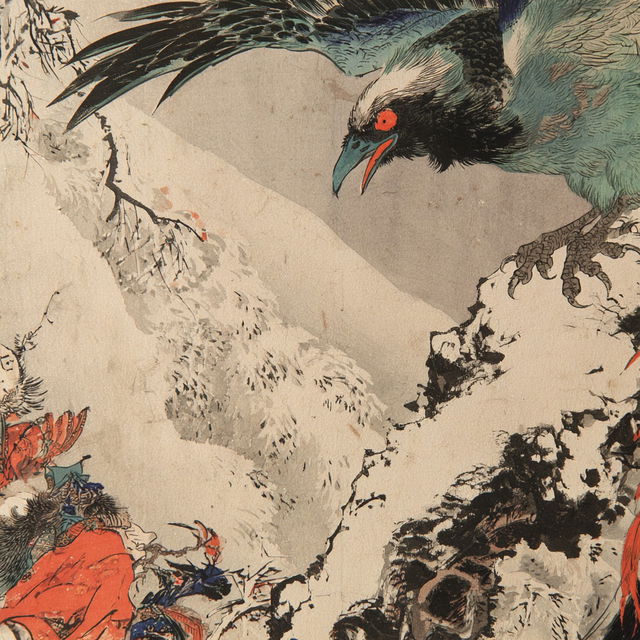 Kawanabe Kyosai style, Midjourney V8.2, render 1 of 4