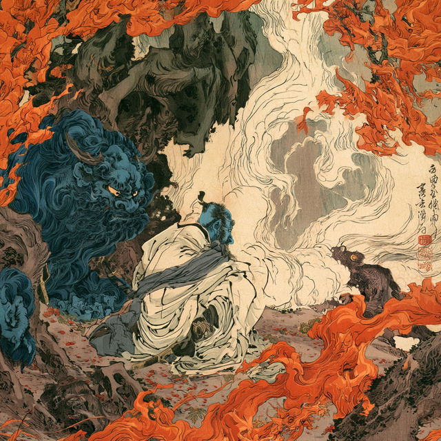 Kawanabe Kyosai style, Midjourney V8.2, render 3 of 4