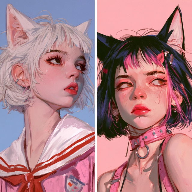 Kemonomimi anime style style, Midjourney V8.2, render 2 of 4