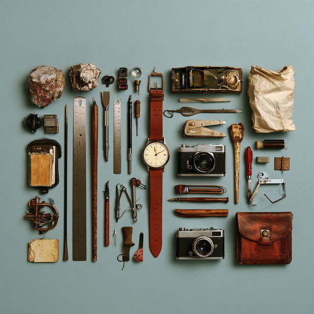 Knolling style, Midjourney V8.2, render 2 of 4