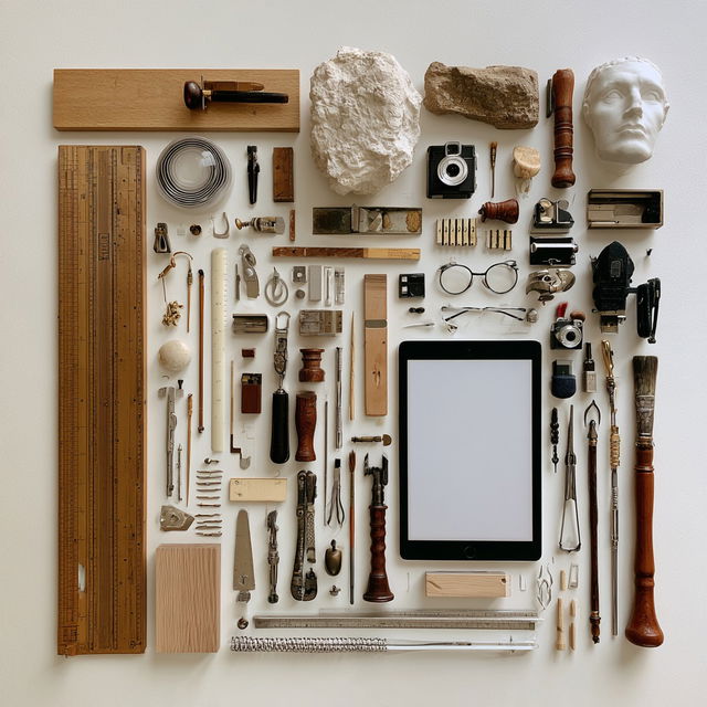 Knolling style, Midjourney V8.2, render 1 of 4