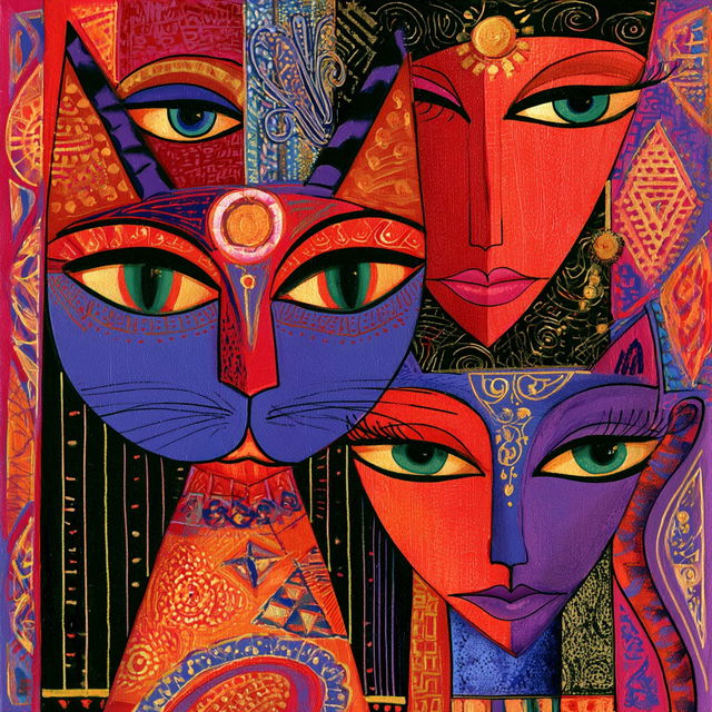 Laurel Burch style, Midjourney V8.2, render 1 of 4