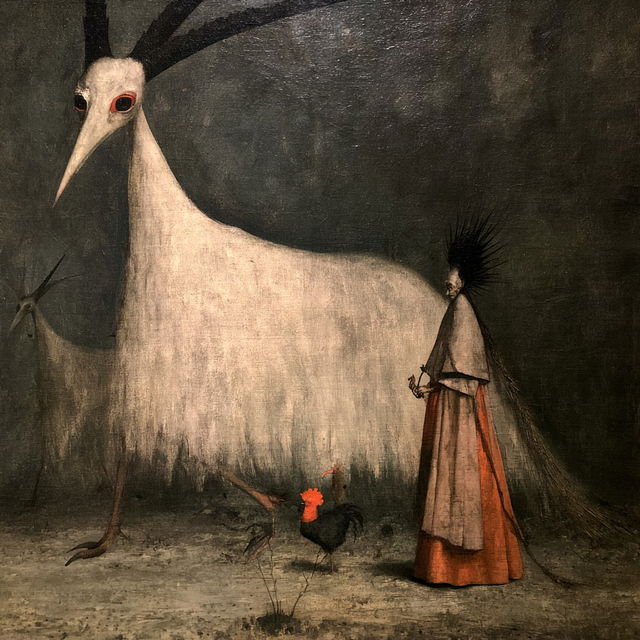 Leonora Carrington style, Midjourney V8.2, render 1 of 4