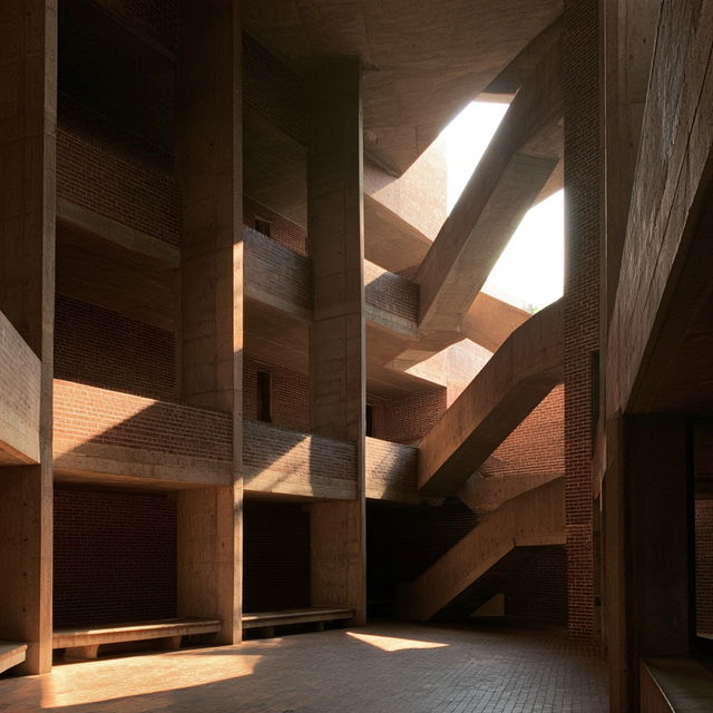 Louis Kahn style, Midjourney V8.2, render 1 of 4